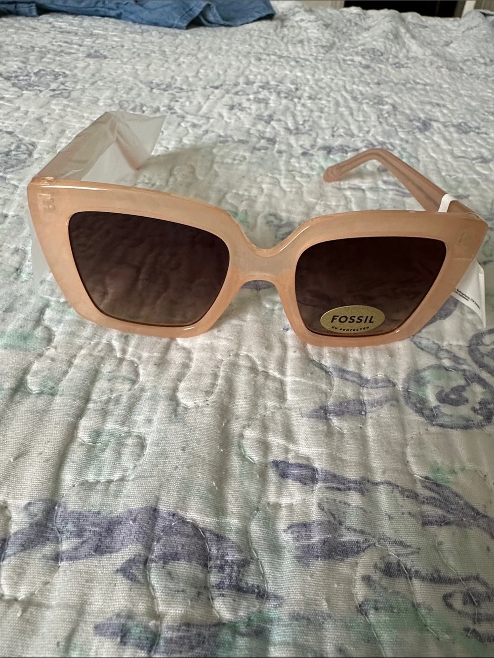 Fossil Women's Blush Pink Square Sunglasses with Brown Gradient Lenses